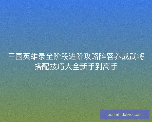 三国英雄录全阶段进阶攻略阵容养成武将搭配技巧大全新手到高手